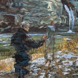 Bernard Bailly, Au travail sur le terrain, Peinture acrylique sur toile, 100 x 80 cm
